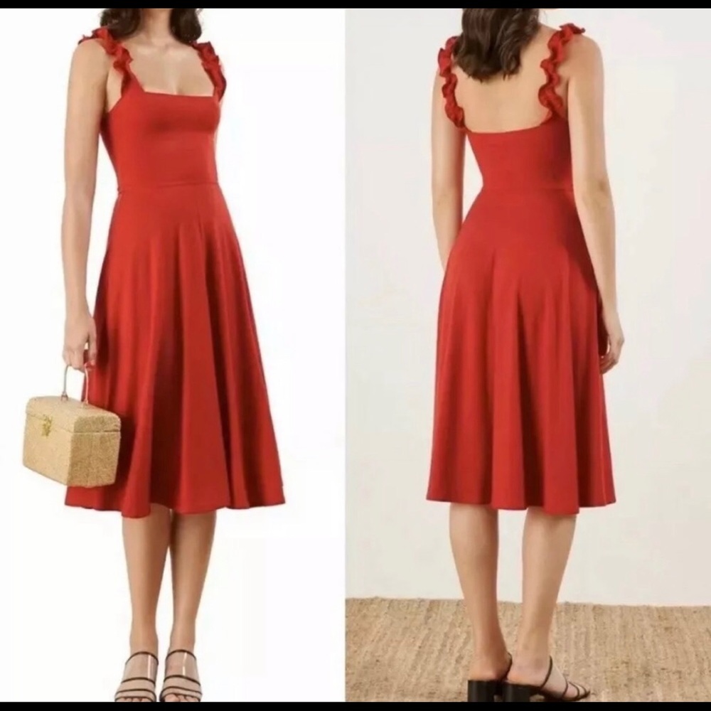 Reformation- Red Dress- Ruffle detail-SZ M